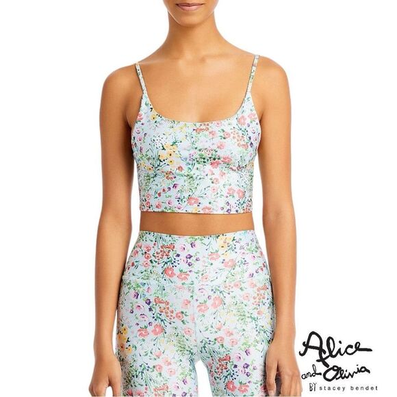 Alice + Olivia **NWT** Penny Scoop Neck Crop Top in Coastal Gardens Powder Blue - Picture 10 of 10